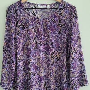 Susan Graver Tunic Top Paisley Popover Women's Medium Semi Sheer Blouse